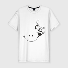Мужская футболка премиум с принтом Пчелка в Екатеринбурге, 92% хлопок, 8% лайкра | приталенный силуэт, круглый вырез ворота, длина до линии бедра, короткий рукав | пчела | пчелка | улыбка