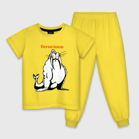 Детская пижама хлопок с принтом Самый сильный в Екатеринбурге, 100% хлопок |  брюки и футболка прямого кроя, без карманов, на брюках мягкая резинка на поясе и по низу штанин
 | Тематика изображения на принте: ferocious | дикий | жестокий | животные | морж | самый сильный | свирепый