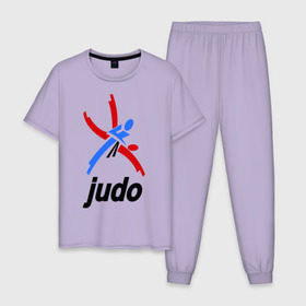 Мужская пижама хлопок с принтом Дзюдо - Judo эмблема в Екатеринбурге, 100% хлопок | брюки и футболка прямого кроя, без карманов, на брюках мягкая резинка на поясе и по низу штанин
 | Тематика изображения на принте: дзюдо