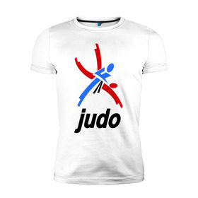 Мужская футболка премиум с принтом Дзюдо - Judo эмблема в Екатеринбурге, 92% хлопок, 8% лайкра | приталенный силуэт, круглый вырез ворота, длина до линии бедра, короткий рукав | дзюдо