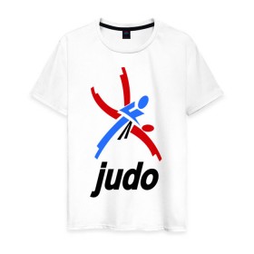 Мужская футболка хлопок с принтом Дзюдо - Judo эмблема в Екатеринбурге, 100% хлопок | прямой крой, круглый вырез горловины, длина до линии бедер, слегка спущенное плечо. | дзюдо