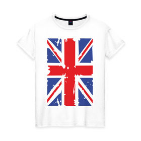 Женская футболка хлопок с принтом Британский флаг в Екатеринбурге, 100% хлопок | прямой крой, круглый вырез горловины, длина до линии бедер, слегка спущенное плечо | great britain | uk | united kingdom | английский флаг | британский флаг | флаг uk | флаг англии | флаг британии | флаг великобритании