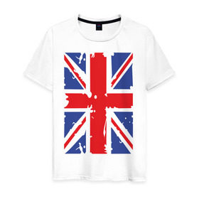 Мужская футболка хлопок с принтом Британский флаг в Екатеринбурге, 100% хлопок | прямой крой, круглый вырез горловины, длина до линии бедер, слегка спущенное плечо. | great britain | uk | united kingdom | английский флаг | британский флаг | флаг uk | флаг англии | флаг британии | флаг великобритании