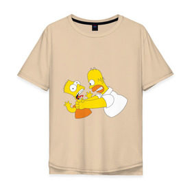 Мужская футболка хлопок Oversize с принтом Гомер душит Барта в Екатеринбурге, 100% хлопок | свободный крой, круглый ворот, “спинка” длиннее передней части | гомер