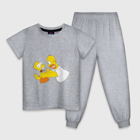 Детская пижама хлопок с принтом Гомер душит Барта в Екатеринбурге, 100% хлопок |  брюки и футболка прямого кроя, без карманов, на брюках мягкая резинка на поясе и по низу штанин
 | Тематика изображения на принте: гомер