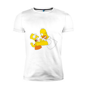 Мужская футболка премиум с принтом Гомер душит Барта в Екатеринбурге, 92% хлопок, 8% лайкра | приталенный силуэт, круглый вырез ворота, длина до линии бедра, короткий рукав | гомер