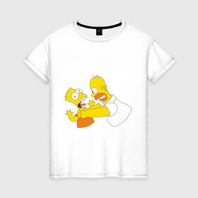 Женская футболка хлопок с принтом Гомер душит Барта в Екатеринбурге, 100% хлопок | прямой крой, круглый вырез горловины, длина до линии бедер, слегка спущенное плечо | гомер