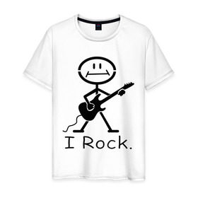 Мужская футболка хлопок с принтом Чувак с гитарой - I Rock в Екатеринбурге, 100% хлопок | прямой крой, круглый вырез горловины, длина до линии бедер, слегка спущенное плечо. | гитара