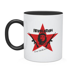 Кружка двухцветная с принтом Che Guevara - revolution в Екатеринбурге, керамика | объем — 330 мл, диаметр — 80 мм. Цветная ручка и кайма сверху, в некоторых цветах — вся внутренняя часть | che guevara | revolution | гевара | звезда | куба | революция | че