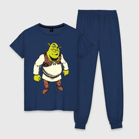 Женская пижама хлопок с принтом Shrek (3) в Екатеринбурге, 100% хлопок | брюки и футболка прямого кроя, без карманов, на брюках мягкая резинка на поясе и по низу штанин | shrek | шрек