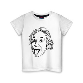 Детская футболка хлопок с принтом Эйнштейн в Екатеринбурге, 100% хлопок | круглый вырез горловины, полуприлегающий силуэт, длина до линии бедер | albert einstein | альберт эйнштейн | высунутый язык | знаменитость | наука | ученый | физик | эйнштейн