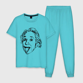 Мужская пижама хлопок с принтом Эйнштейн в Екатеринбурге, 100% хлопок | брюки и футболка прямого кроя, без карманов, на брюках мягкая резинка на поясе и по низу штанин
 | albert einstein | альберт эйнштейн | высунутый язык | знаменитость | наука | ученый | физик | эйнштейн