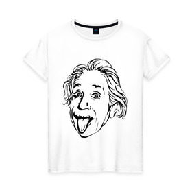 Женская футболка хлопок с принтом Эйнштейн в Екатеринбурге, 100% хлопок | прямой крой, круглый вырез горловины, длина до линии бедер, слегка спущенное плечо | albert einstein | альберт эйнштейн | высунутый язык | знаменитость | наука | ученый | физик | эйнштейн