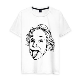 Мужская футболка хлопок с принтом Эйнштейн в Екатеринбурге, 100% хлопок | прямой крой, круглый вырез горловины, длина до линии бедер, слегка спущенное плечо. | albert einstein | альберт эйнштейн | высунутый язык | знаменитость | наука | ученый | физик | эйнштейн