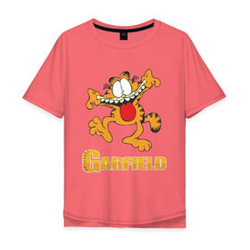 Мужская футболка хлопок Oversize с принтом Garfield в Екатеринбурге, 100% хлопок | свободный крой, круглый ворот, “спинка” длиннее передней части | Тематика изображения на принте: garfield | гарфилд