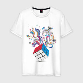 Мужская футболка хлопок с принтом КРеатив в Екатеринбурге, 100% хлопок | прямой крой, круглый вырез горловины, длина до линии бедер, слегка спущенное плечо. | colors | дизайн | краски | кубик рубика | поток цвета | цвета