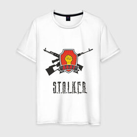 Мужская футболка хлопок с принтом Долг STALKER в Екатеринбурге, 100% хлопок | прямой крой, круглый вырез горловины, длина до линии бедер, слегка спущенное плечо. | stalker | долг stalkershooter | постапокалиптические | припять | радиация | сталкер | чернобыль | шутер