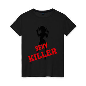 Женская футболка хлопок с принтом Секси киллер в Екатеринбурге, 100% хлопок | прямой крой, круглый вырез горловины, длина до линии бедер, слегка спущенное плечо | оружие | пистолет