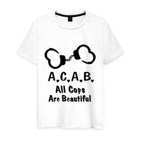 Мужская футболка хлопок с принтом Soft A.C.A.B в Екатеринбурге, 100% хлопок | прямой крой, круглый вырез горловины, длина до линии бедер, слегка спущенное плечо. | acab