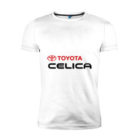 Мужская футболка премиум с принтом Toyota Celica в Екатеринбурге, 92% хлопок, 8% лайкра | приталенный силуэт, круглый вырез ворота, длина до линии бедра, короткий рукав | Тематика изображения на принте: celica | toyota | toyota celica | тойота | тойота целика | целика