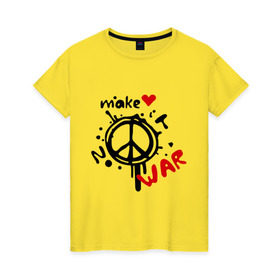 Женская футболка хлопок с принтом Peace. Make love not war в Екатеринбурге, 100% хлопок | прямой крой, круглый вырез горловины, длина до линии бедер, слегка спущенное плечо | хиппи