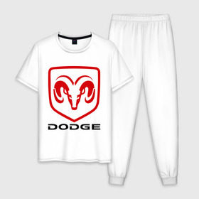 Мужская пижама хлопок с принтом Dodge в Екатеринбурге, 100% хлопок | брюки и футболка прямого кроя, без карманов, на брюках мягкая резинка на поясе и по низу штанин
 | dodge | авто2012 | додж | логотип dodge | логотип додж | символика dodge | символики додж