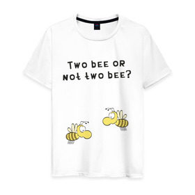 Мужская футболка хлопок с принтом Two bee or not two bee в Екатеринбурге, 100% хлопок | прямой крой, круглый вырез горловины, длина до линии бедер, слегка спущенное плечо. | bee | two bee or not two bee | быть или не быть | вопрос | пчелки | пчелы | цитаты | шекспир