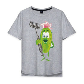 Мужская футболка хлопок Oversize с принтом Огурец в Екатеринбурге, 100% хлопок | свободный крой, круглый ворот, “спинка” длиннее передней части | дача | дачник | овощи | огурец | огурчик | садовод