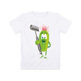Детская футболка хлопок с принтом Огурец в Екатеринбурге, 100% хлопок | круглый вырез горловины, полуприлегающий силуэт, длина до линии бедер | дача | дачник | овощи | огурец | огурчик | садовод