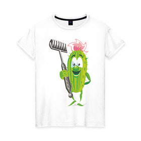 Женская футболка хлопок с принтом Огурец в Екатеринбурге, 100% хлопок | прямой крой, круглый вырез горловины, длина до линии бедер, слегка спущенное плечо | дача | дачник | овощи | огурец | огурчик | садовод