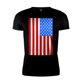 Мужская футболка премиум с принтом Американский флаг в Екатеринбурге, 92% хлопок, 8% лайкра | приталенный силуэт, круглый вырез ворота, длина до линии бедра, короткий рукав | Тематика изображения на принте: america | usa | америка | соединенные штаты | сша | флаг | штаты