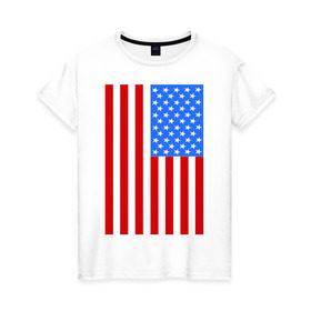 Женская футболка хлопок с принтом Американский флаг в Екатеринбурге, 100% хлопок | прямой крой, круглый вырез горловины, длина до линии бедер, слегка спущенное плечо | america | usa | америка | соединенные штаты | сша | флаг | штаты