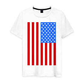 Мужская футболка хлопок с принтом Американский флаг в Екатеринбурге, 100% хлопок | прямой крой, круглый вырез горловины, длина до линии бедер, слегка спущенное плечо. | america | usa | америка | соединенные штаты | сша | флаг | штаты