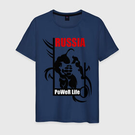 Мужская футболка хлопок с принтом Power life в Екатеринбурге, 100% хлопок | прямой крой, круглый вырез горловины, длина до линии бедер, слегка спущенное плечо. | power | power life | power liferussia pr | пауэр лифтинг | пауэрлифтинг | силовой экстрим