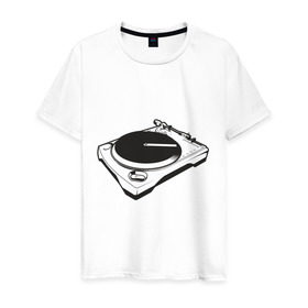 Мужская футболка хлопок с принтом DJ пульт в Екатеринбурге, 100% хлопок | прямой крой, круглый вырез горловины, длина до линии бедер, слегка спущенное плечо. | Тематика изображения на принте: deejay | dj | вертушка | диджей | пластинка