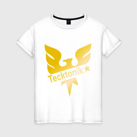 Женская футболка хлопок с принтом Tecktonik Gold в Екатеринбурге, 100% хлопок | прямой крой, круглый вырез горловины, длина до линии бедер, слегка спущенное плечо | dance | tecktonick | tektonic | tektonik | клуб | танцевать | тектоник | тиктоник