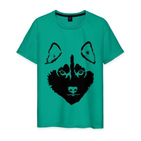 Мужская футболка хлопок с принтом Siberian Husky в Екатеринбурге, 100% хлопок | прямой крой, круглый вырез горловины, длина до линии бедер, слегка спущенное плечо. | siberian husky | портрет | сибирский хаски | собака