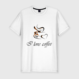 Мужская футболка премиум с принтом I love coffee в Екатеринбурге, 92% хлопок, 8% лайкра | приталенный силуэт, круглый вырез ворота, длина до линии бедра, короткий рукав | coffee | капучино | кофе | люблю кофе | чашка | эспрессо