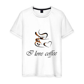 Мужская футболка хлопок с принтом I love coffee в Екатеринбурге, 100% хлопок | прямой крой, круглый вырез горловины, длина до линии бедер, слегка спущенное плечо. | coffee | капучино | кофе | люблю кофе | чашка | эспрессо