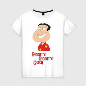 Женская футболка хлопок с принтом Quagmire. Giggity Giggity Goo! в Екатеринбурге, 100% хлопок | прямой крой, круглый вырез горловины, длина до линии бедер, слегка спущенное плечо | quagmire | гриффиныgiggity