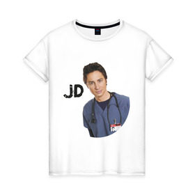 Женская футболка хлопок с принтом Джон Дориан (JD)(Клиника) в Екатеринбурге, 100% хлопок | прямой крой, круглый вырез горловины, длина до линии бедер, слегка спущенное плечо | scrubs | джон дориан | клиника