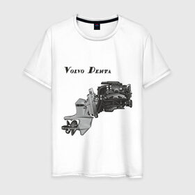 Мужская футболка хлопок с принтом Volvo Penta motor boat в Екатеринбурге, 100% хлопок | прямой крой, круглый вырез горловины, длина до линии бедер, слегка спущенное плечо. | авто | автомобиль | машины | тачки
