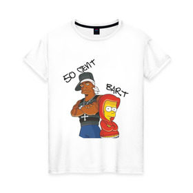 Женская футболка хлопок с принтом 50 cent and Bart в Екатеринбурге, 100% хлопок | прямой крой, круглый вырез горловины, длина до линии бедер, слегка спущенное плечо | 50 cent | simpsons | барт | симпсоны | симсоны