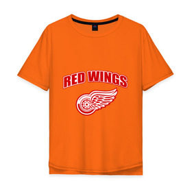 Мужская футболка хлопок Oversize с принтом Detroit Red Wings (2) в Екатеринбурге, 100% хлопок | свободный крой, круглый ворот, “спинка” длиннее передней части | detroit red wings | nhl | лига | национальная хоккейная лига | нхл
