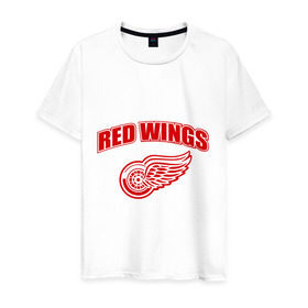 Мужская футболка хлопок с принтом Detroit Red Wings (2) в Екатеринбурге, 100% хлопок | прямой крой, круглый вырез горловины, длина до линии бедер, слегка спущенное плечо. | detroit red wings | nhl | лига | национальная хоккейная лига | нхл