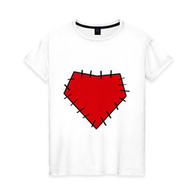Женская футболка хлопок с принтом Заплатка на сердце в Екатеринбурге, 100% хлопок | прямой крой, круглый вырез горловины, длина до линии бедер, слегка спущенное плечо | заплатка | любовь | отношения | сердце | чувства