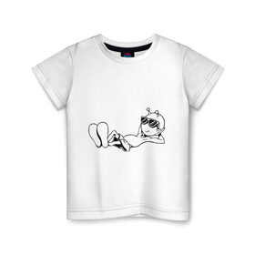 Детская футболка хлопок с принтом Инопланетянин (3) в Екатеринбурге, 100% хлопок | круглый вырез горловины, полуприлегающий силуэт, длина до линии бедер | гуманоид | инопланетянин | нло | пришелец
