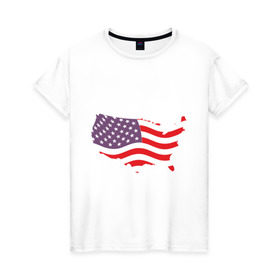 Женская футболка хлопок с принтом Флаг Америки в Екатеринбурге, 100% хлопок | прямой крой, круглый вырез горловины, длина до линии бедер, слегка спущенное плечо | america | usa | америка | сша | флаг | штаты