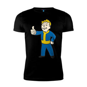 Мужская футболка премиум с принтом Мальчик из Fallout в Екатеринбурге, 92% хлопок, 8% лайкра | приталенный силуэт, круглый вырез ворота, длина до линии бедра, короткий рукав | Тематика изображения на принте: fallout | мальчик | постапокалиптические | радиация