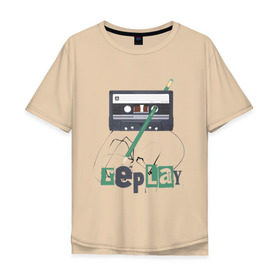 Мужская футболка хлопок Oversize с принтом Replay в Екатеринбурге, 100% хлопок | свободный крой, круглый ворот, “спинка” длиннее передней части | music | replay | replayреплей | аудиокассета | кассета | музыка